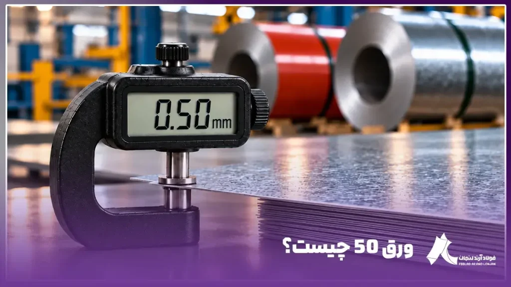 دستگاه اندازه گیری ضخامت 50 را برای ورق گالوانیزه نمایش می دهد.